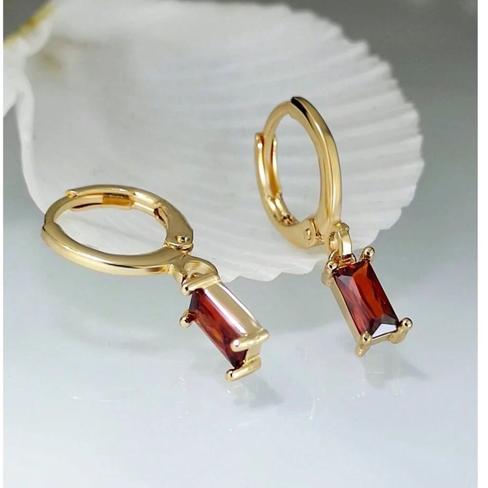 Red Rhinestone Crystal Drop Gold Hoop Earrings Gemstone Dangle Pendant Charm New - Picture 2 of 4